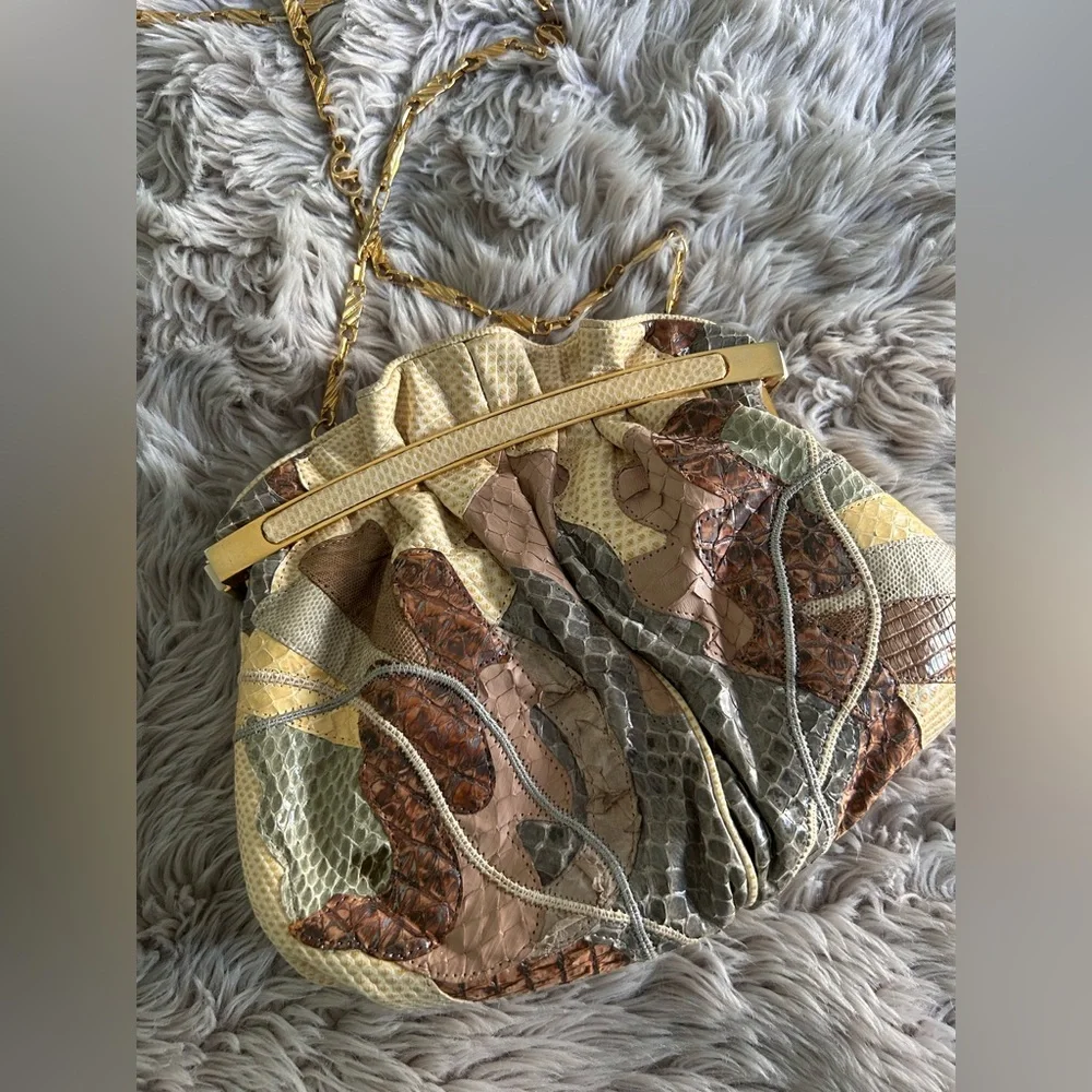 Vintage 80s/90s Carlos fiori, snake skin Crossbody patchwork bag - Picture 8 of 13